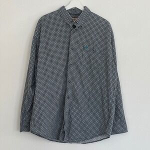 Wrangler Mens‎ Geometric Star Print Button Down Shirt Grey Teal Long Sleeve XL